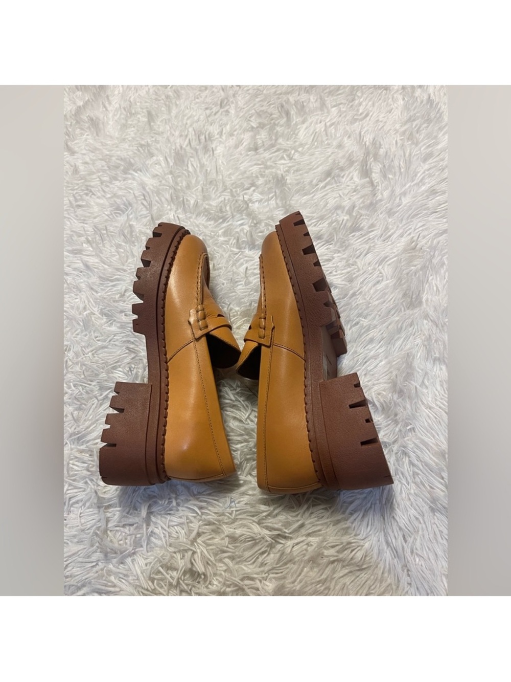 Free People Chunky Lug Sole Tan Leather Penny Loafers 39.5 9.5 - Picture 11 of 15